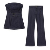 Denim Bustier Top and Wide-Leg Jeans for a Trendy Chic Look - Florence Luxe