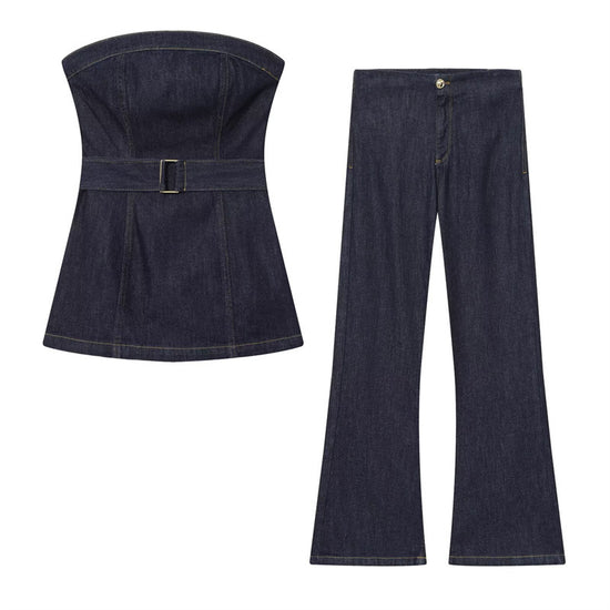 Denim Bustier Top and Wide-Leg Jeans for a Trendy Chic Look - Florence Luxe