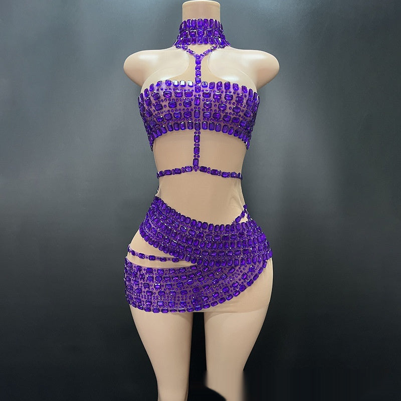 High-end Rhinestone Tube Top Vest and Fashionable Short Skirt - Florence Luxe