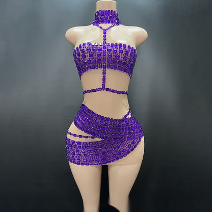 High-end Rhinestone Tube Top Vest and Fashionable Short Skirt - Florence Luxe