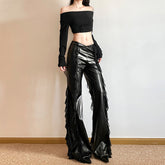 Hot Girl Mesh PU Leather Bootleg Pants for Women - Florence Luxe