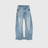 Retro Washed Jeans with Drawstring Belt - Vintage Style Trousers