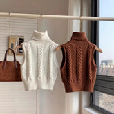Autumn New Fashion Turtleneck Knitted Sweater Vest Top Outer Wear - Florence Luxe