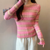 Striped Round Neck Pullover Sweater For Women - Florence Luxe