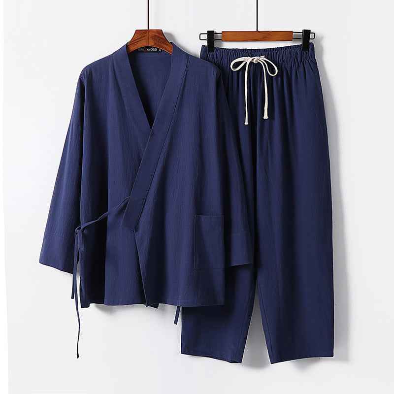 Trendy Cotton Linen Cardigan Suit: Stylish Two-Piece Hanfu for Modern Fashion