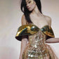 Gold Sequined Strapless Dress for Women - Tube Top Tulle Split Dress
