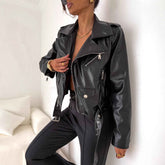 European American Polyurethane Leather Jacket Top Zip Short Coat