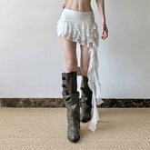 Low Waist Tulle Skirt with Ribbon and Irregular Design - Florence Luxe