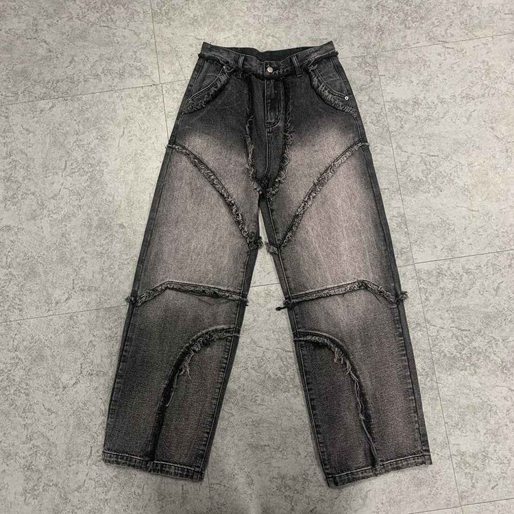 Street Fashion Vintage Jeans Raw Edges Design