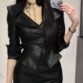 European American Style Coat - Solid Color Waist Tight Long Sleeve Jacket