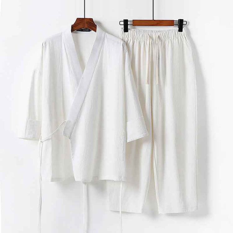 Trendy Cotton Linen Cardigan Suit: Stylish Two-Piece Hanfu for Modern Fashion