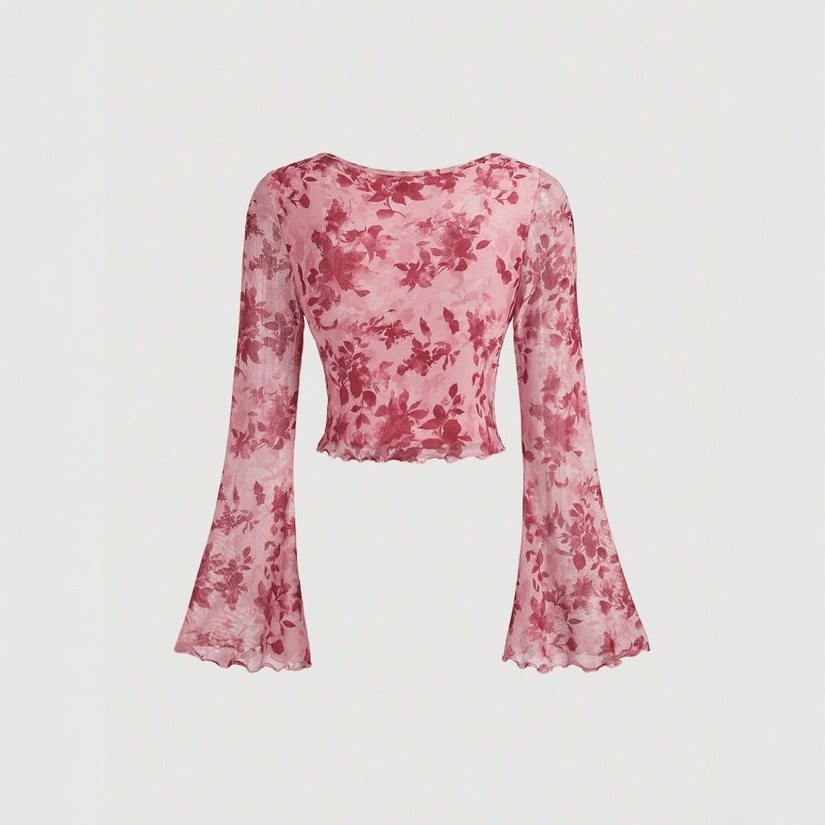 V-neck Lace Up Women Shirt - Printed Long Sleeve Slim Fit Top for Women - Florence Luxe