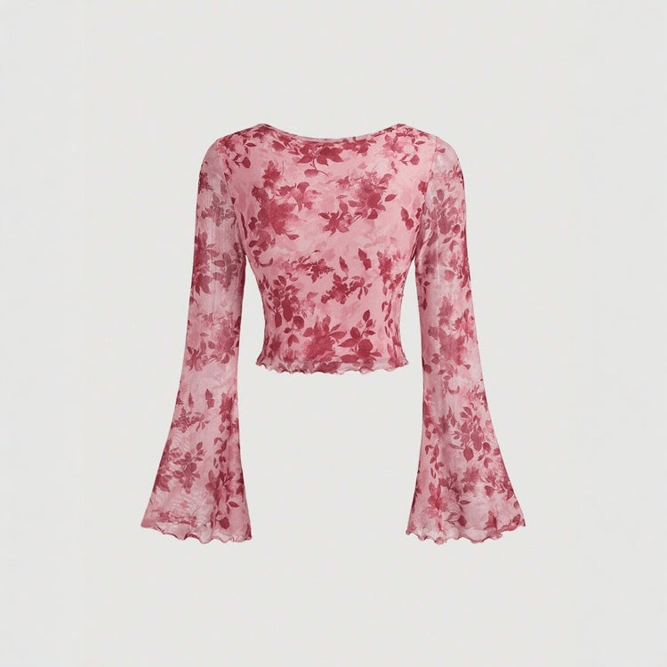 V-neck Lace Up Women Shirt - Printed Long Sleeve Slim Fit Top for Women - Florence Luxe