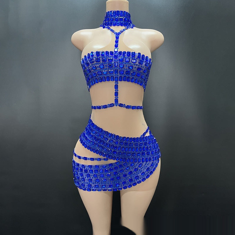 High-end Rhinestone Tube Top Vest and Fashionable Short Skirt - Florence Luxe