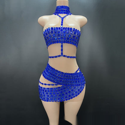 High-end Rhinestone Tube Top Vest and Fashionable Short Skirt - Florence Luxe