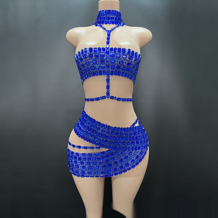 High-end Rhinestone Tube Top Vest and Fashionable Short Skirt - Florence Luxe