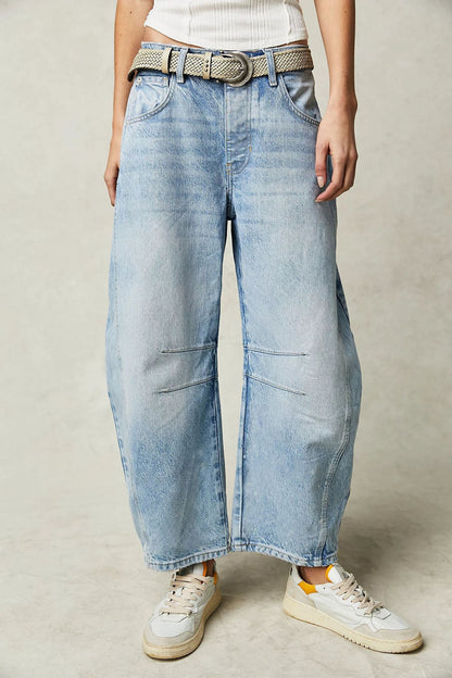 High Stretch Mid-Rise Barrel Denim Jeans.