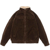 Retro Cotton-padded Jacket with Stand-up Collar and Loose Fit Workwear Coat