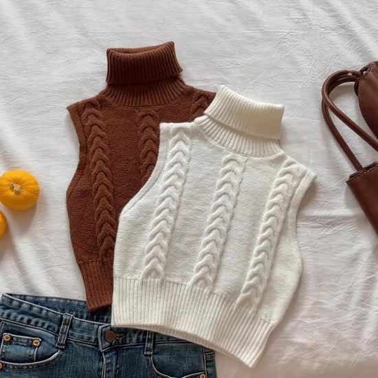 Autumn New Fashion Turtleneck Knitted Sweater Vest Top Outer Wear - Florence Luxe