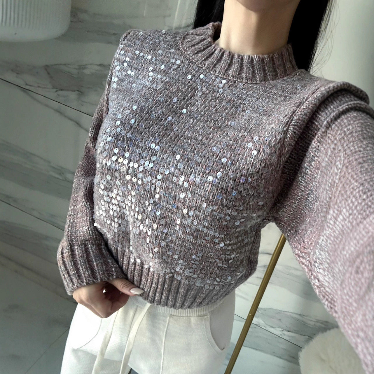 Design Sense Heavy Embroidery Sequins Pullover.