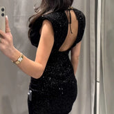 Fashion Sexy Lace-Up Crew Neck Dress with Beads Decoration - Florence Luxe