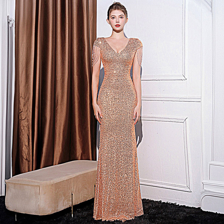Sequined Slimming Long Dress Women - Flattering Fit for Any Occasion - Florence Luxe