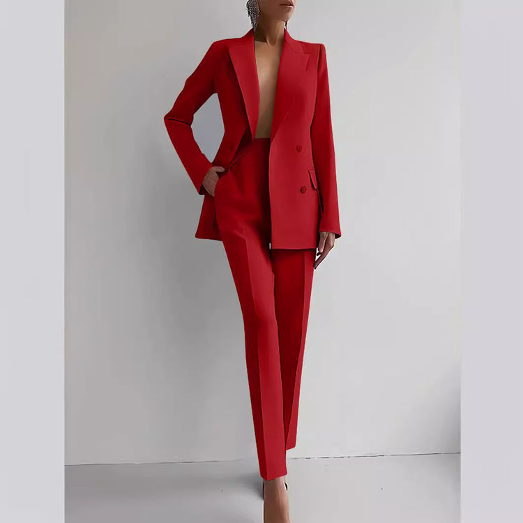 Casual Suits Fashion Long Sleeve Single-breasted Jacket Top And Slim Fit Trousers Women&