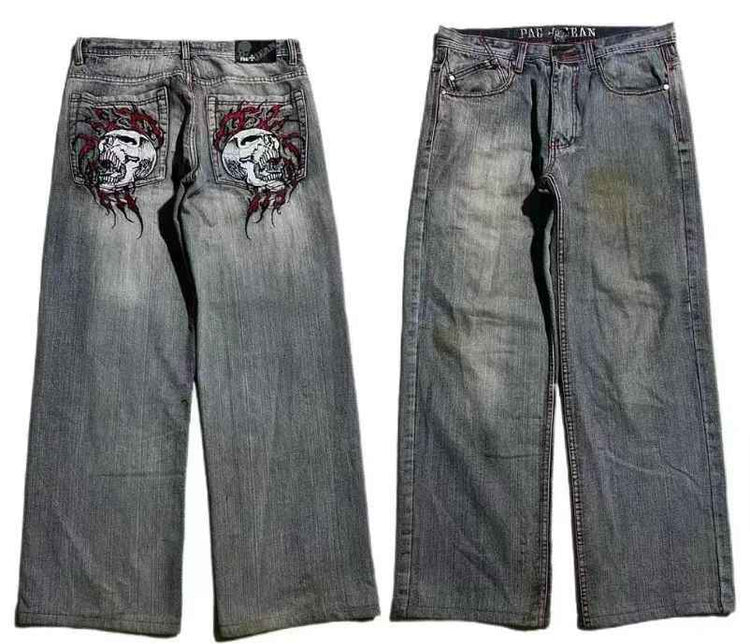American Retro Washed-out Jeans for Men - Wide-leg Workwear Design Casual Style