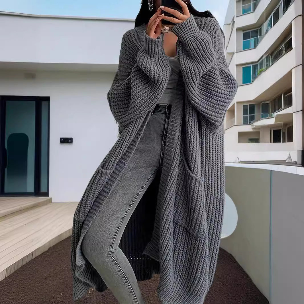 Autumn and Winter Long Knitted Cardigan for Women - Loose All-Matching Base Long-Sleeved Sweater - Florence Luxe