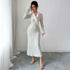 Elegant Solid Color Long-sleeved Sheath Dress For Women