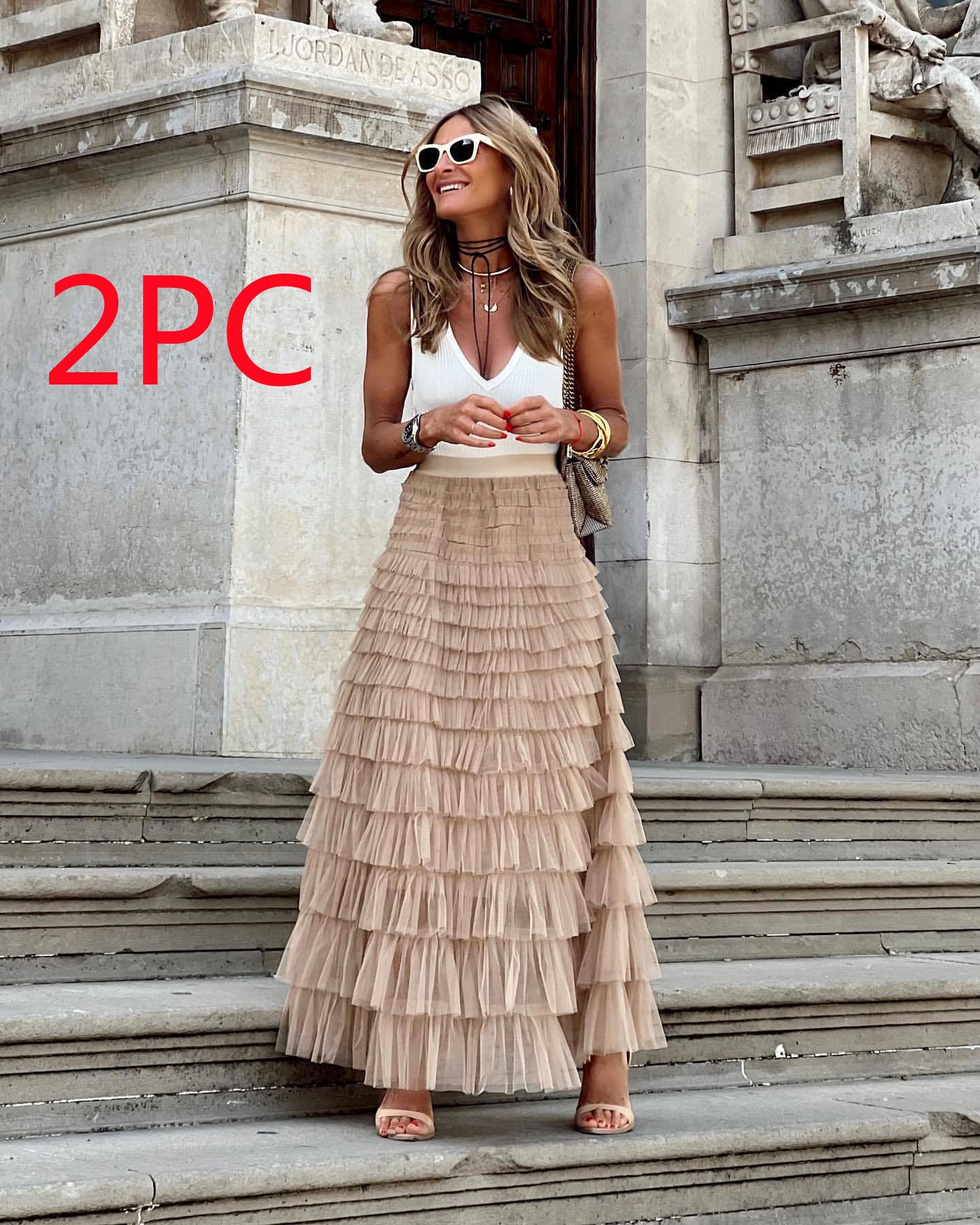 Layered Ruffles Long Skirt Summer Fashion A Line Swing Mesh Dress for Women - Florence Luxe