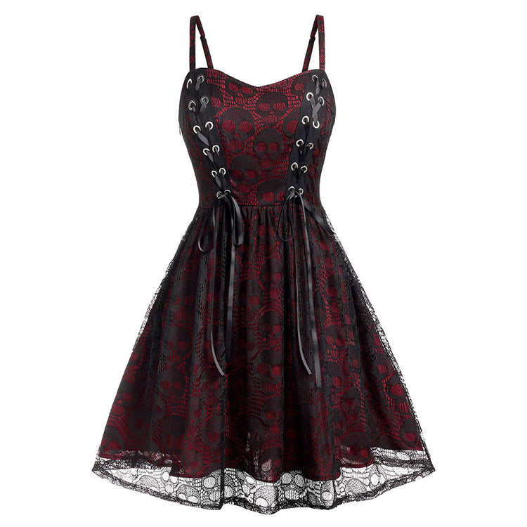 Skull Strap Dress Halloween Lace-up - Florence Luxe