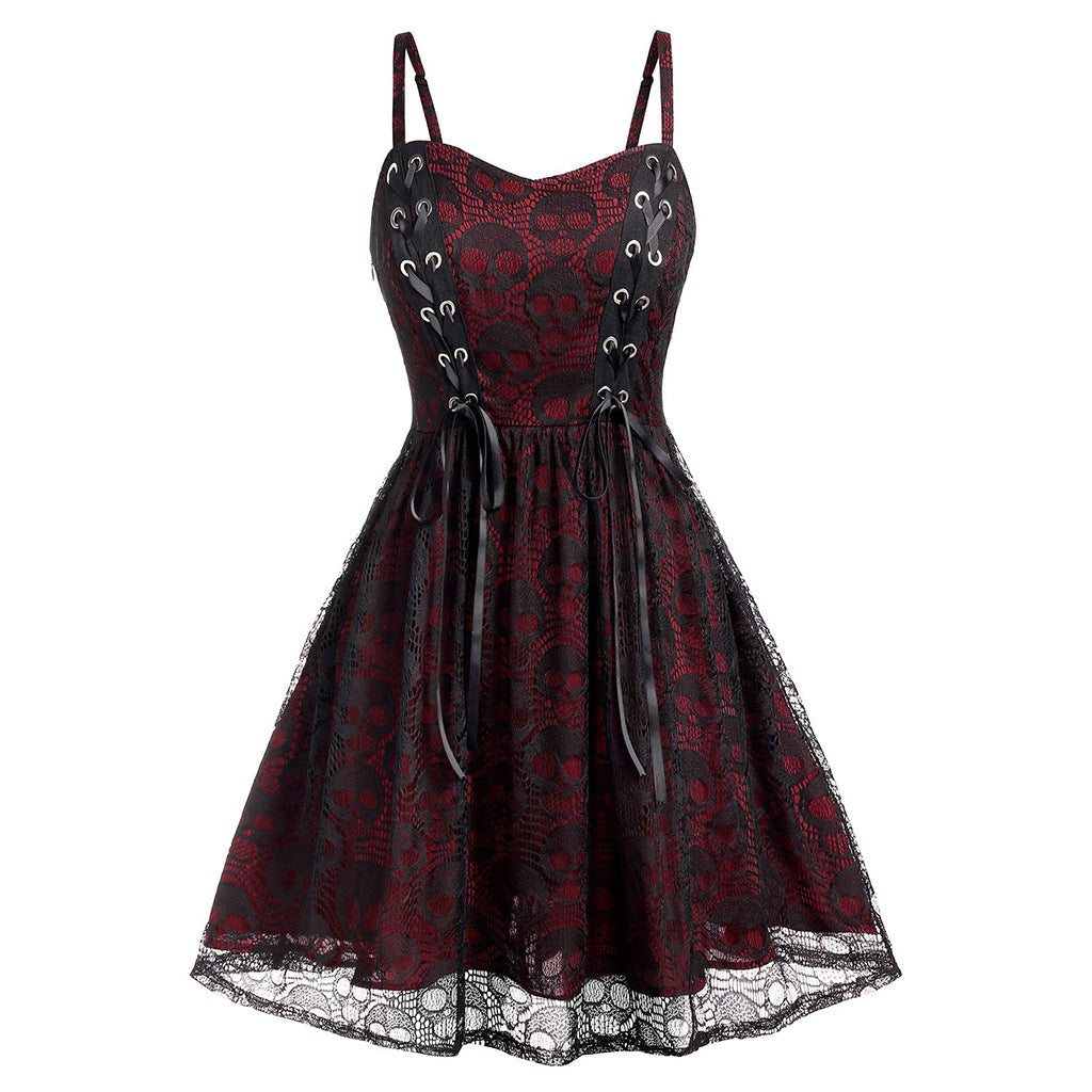 Skull Strap Dress Halloween Lace-up - Florence Luxe