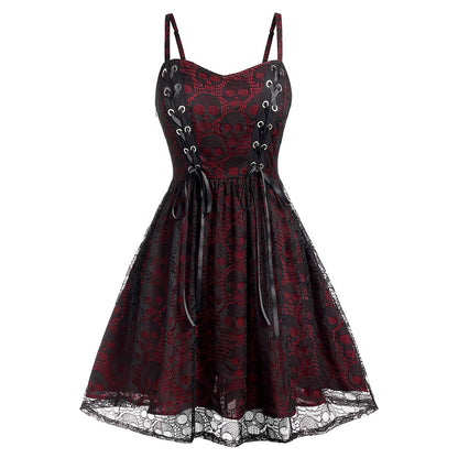 Skull Strap Dress Halloween Lace-up - Florence Luxe