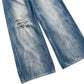 Wide Leg Ripped Blue Jeans - Brushed White Ripped Distressed Frayed Style
