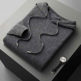 Seamless Wool Hoodie and Pants Set for Men - Pure Wool Knitted Two-Piece Set with Drawstring