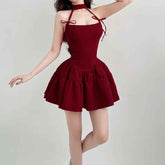 Retro Red Bow Bandage Halter Dress