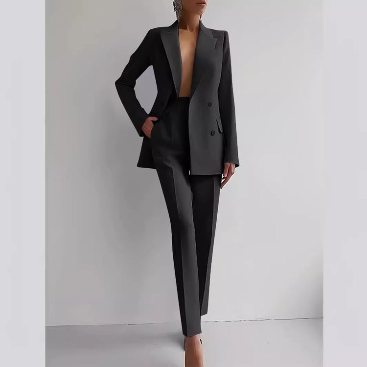 Casual Suits Fashion Long Sleeve Single-breasted Jacket Top And Slim Fit Trousers Women&