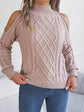 Casual Cable Knit Off-Shoulder Half Turtleneck Long Sleeve Pullover Sweater