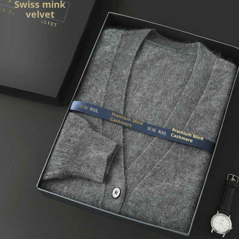 Mink Wool V-neck Sweater for Men - Thickened Loose Cardigan