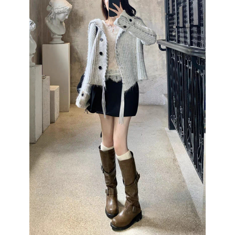 Handmade Ribbon Knitted Cardigan Coat For Women.