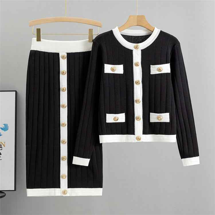 Skirt Knitted Cardigan Two-piece Set Dress For Women Autumn And Winter