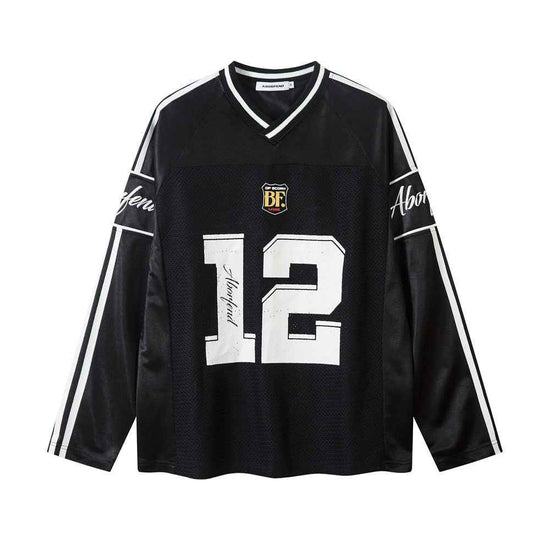 Digital Printed Long-sleeved T-shirt Jersey Contrast Color V-neck Top