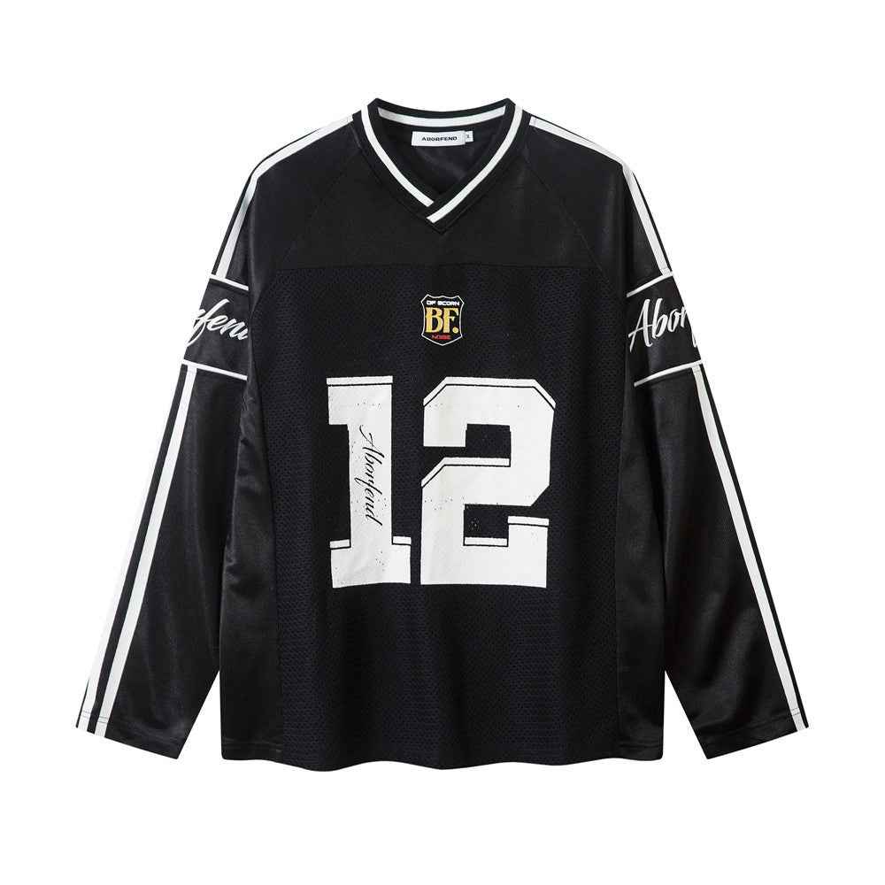 Digital Printed Long-sleeved T-shirt Jersey Contrast Color V-neck Top