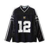 Digital Printed Long-sleeved T-shirt Jersey Contrast Color V-neck Top