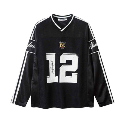 Digital Printed Long-sleeved T-shirt Jersey Contrast Color V-neck Top