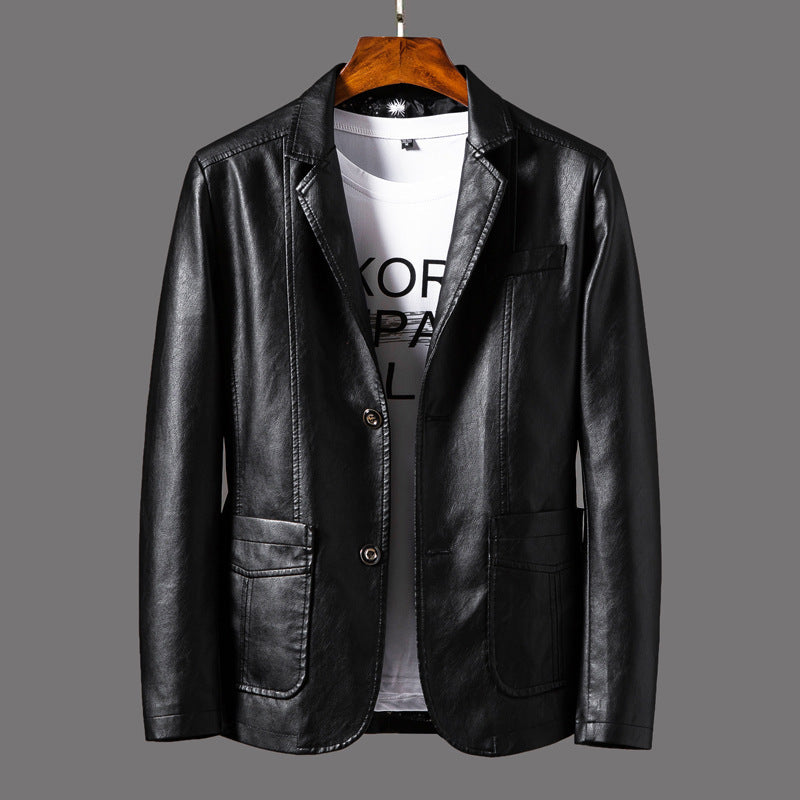 Leather Men’s Autumn Winter Jacket with Thin Lapel for Stylish Comfort - Florence Luxe