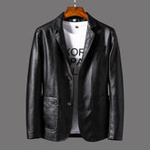 Leather Men’s Autumn Winter Jacket with Thin Lapel for Stylish Comfort - Florence Luxe