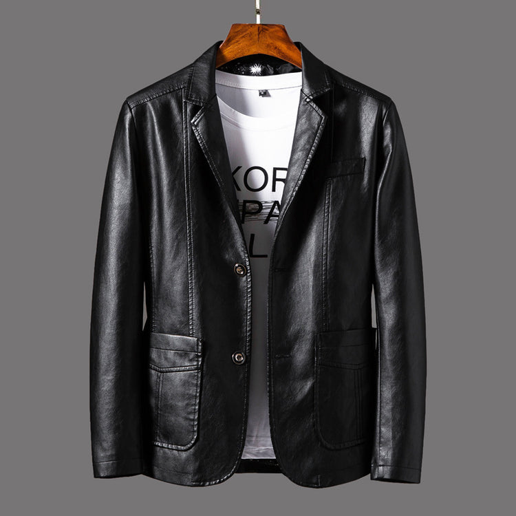 Leather Men’s Autumn Winter Jacket with Thin Lapel for Stylish Comfort - Florence Luxe