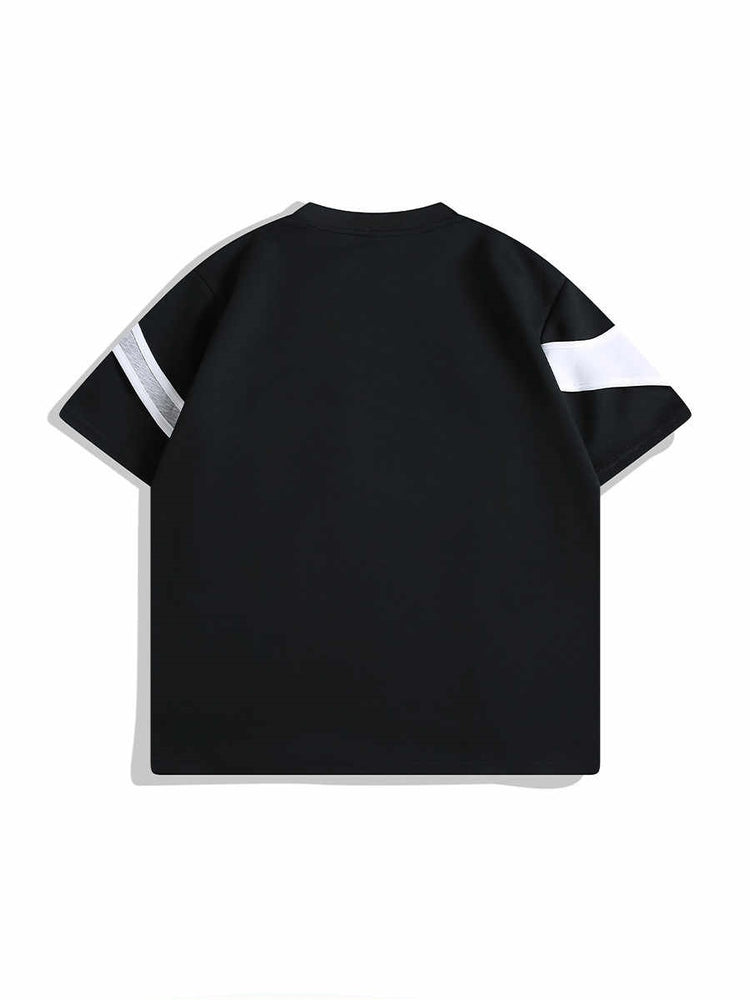 Double-Layer Padded Shoulder T-Shirt with Short Sleeves and Stitching Detail - Florence Luxe